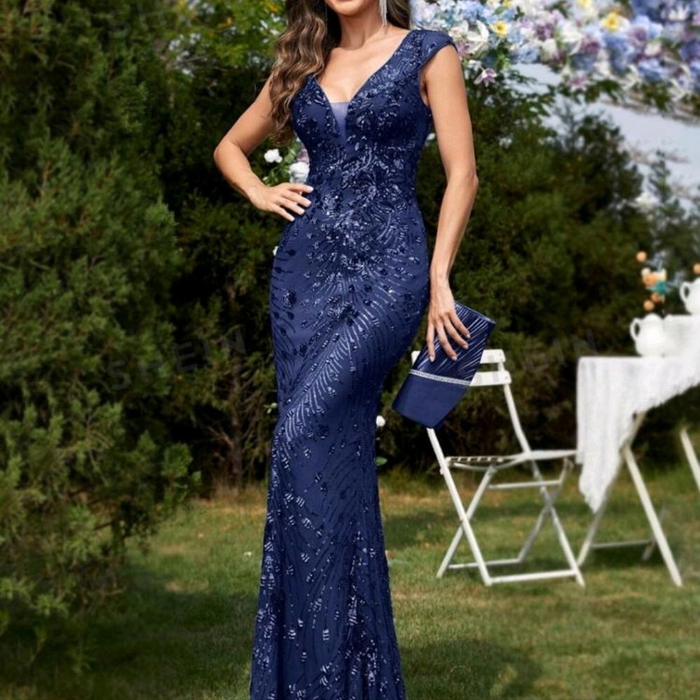 V Neck Sequin Party Dress